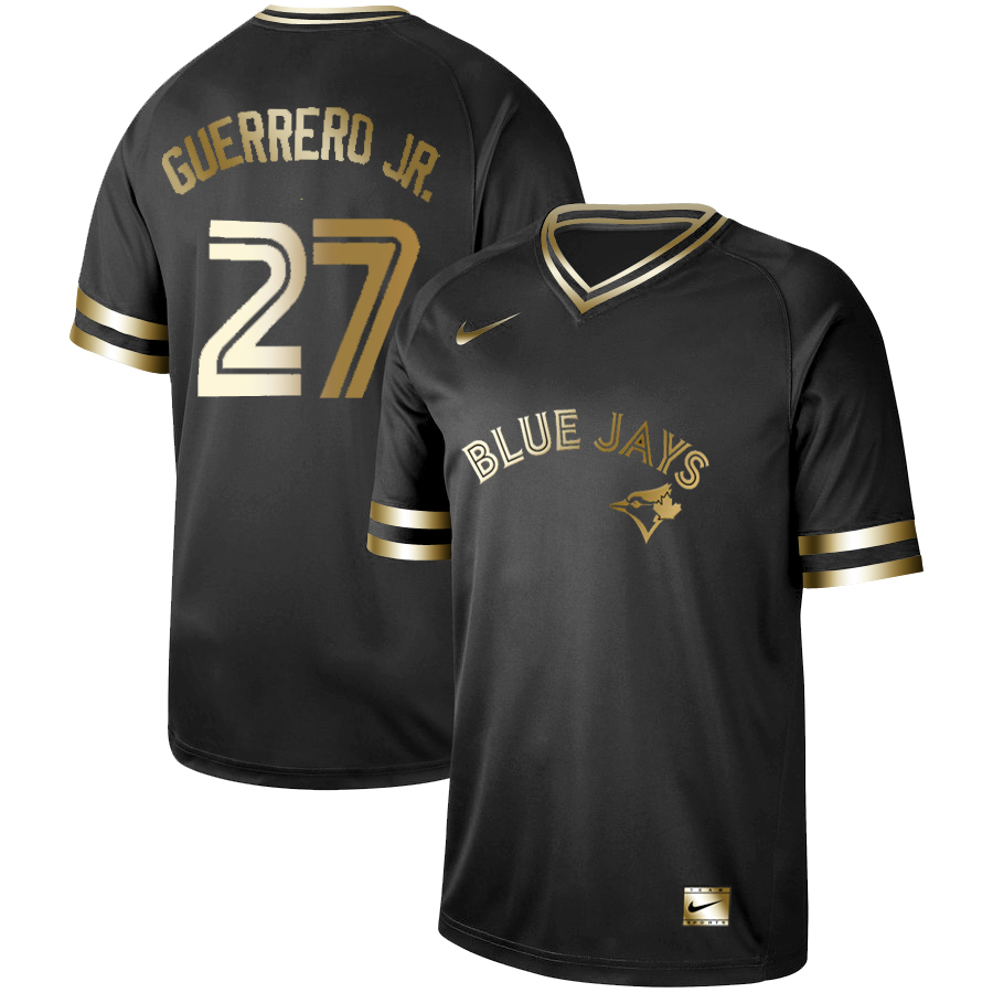 Men's Toronto Blue Jays #27 Vladimir Guerrero Jr. Black Gold Stitched MLB Jersey